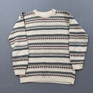 Extra Energy Sweater Women's Medium Multicolor Geometric Knit Crewneck USA Made